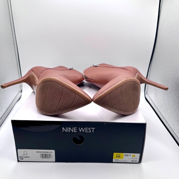 9 West Tolate Brown leather stiletto ankle bootie, size 7M - Picture 2 of 6